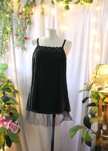 Black Lace Trim Slip Dress