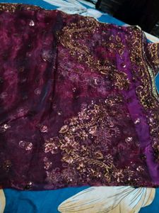 Dark Maroon Copper Tilali Work Saree
