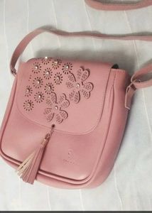 Pink Flower Embellished Crossbody Bag