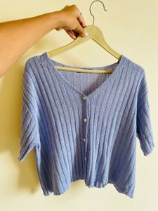 Light Blue Knit Button-Up Top