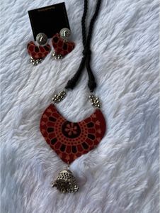 Maroon Fabric Pendant Jewelry Set