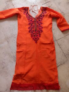 Orange Embroidered Kurti Top