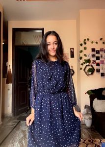 Navy Polka Dot Midi Dress