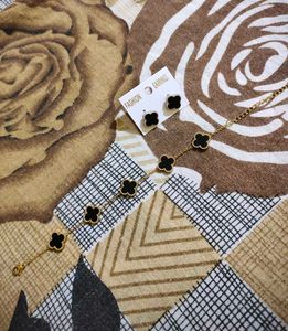 Van Cleef Inspired Black Clover Studs And Bracelet