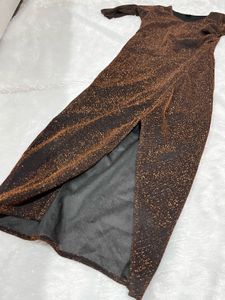 Shimmer Brown Slit Midi Dress