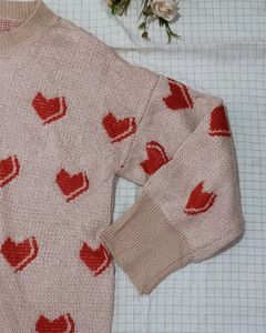 Pinteresty Red Heart Printed Knitted Pullover