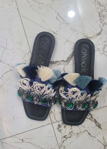 Catwalk Blue Embellished Tassel Flats Size 36