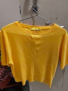 Yellow Cropped Knit Top