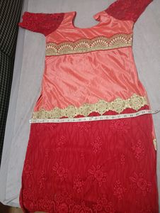 Red N Peach Party Wear Kurta