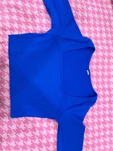 Blue Long Sleeve Crop Top