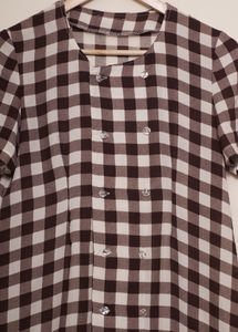 Checked Print Brown Gingham Button Dress