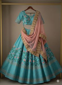 Blue Floral Embroidered Lehenga