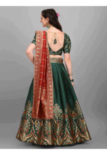 Green &amp; Red Banarasi Lehenga Set