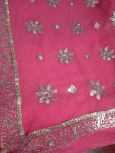 Silver Sitara Work Pink Saree