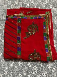 Elegant Green &amp; White Embroidered Saree