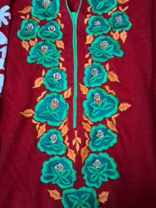 Red Embroidered Ethnic Kurta