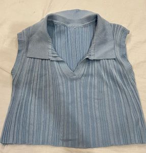 Blue Knit Polo Tank Top