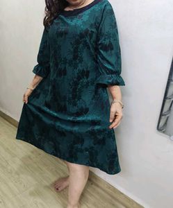 Bottle Green Floral Print Dress