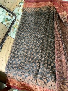Black Transparent Printed Saree