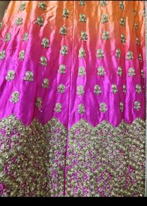 Elegant Silk Orange And Pink Lehanga