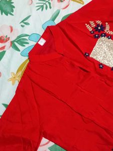 Red Kurti with Tie-Dye Skirt Set