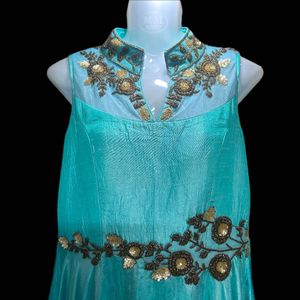 Embroidered Aqua Gown