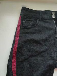 Black Denim Side Stripe Shorts