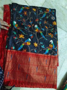 Beautiful 😍 Black An Red ♥️ Printed Saree