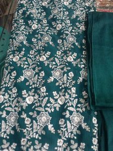 Teal Embroidered Dress Material