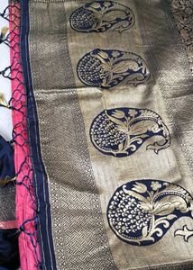 Premium Banarasi Pink &amp; Navy Saree