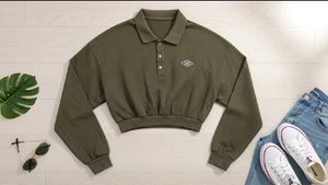 Olive Green Crop Polo Top