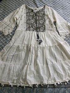 White &amp; Grey Embroidered Boho Dress