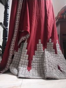 Grand Maroon Party &amp; Festive Wear Dress with Dupat