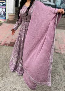 Pink Shade Gown With Leggings And Dupatta