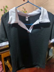 Cute Black Polo Crop Top