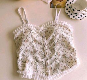 French Print Lace Cami Top Combo