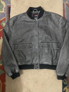 Stylish Gray Leather Bomber Jacket