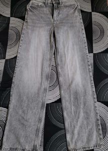 Gray High Rise Straight Leg Denim