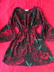 AASK Black &amp; Red Floral Printed Mini Dress