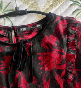 Zara Floral Ruffle Blouse