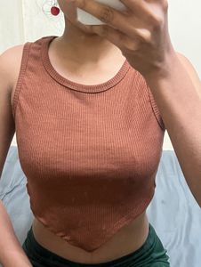 Brown Sleeveless Crop Top