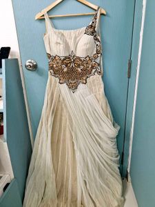 Silver Heavy Work Long Full Flair Gown For Women.