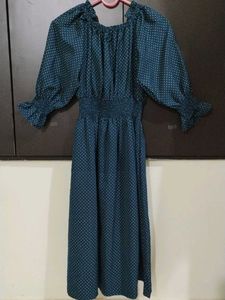 Teal Polka Dot Smocked Dress