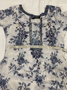 Libas Printed Gown/Kurta White And Blue