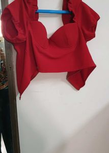 Red Puff Sleeve Corset Top