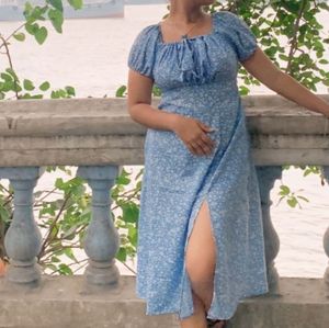 Blue Floral Midi Dress