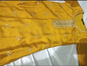 Yellow Floral Motifs Sequins Work Kurta