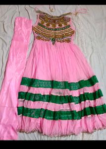 PINK ETHINIC GOWN WITH SET OF THREE