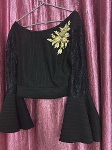 Pinstripe Flare Pants with Crop Top