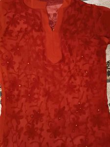 Red Embroidered Kurta